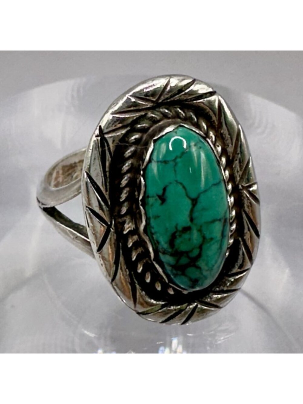 Navajo Sally Yazzie Turquoise Ring Native American Signed SY Sterling Silver S 8